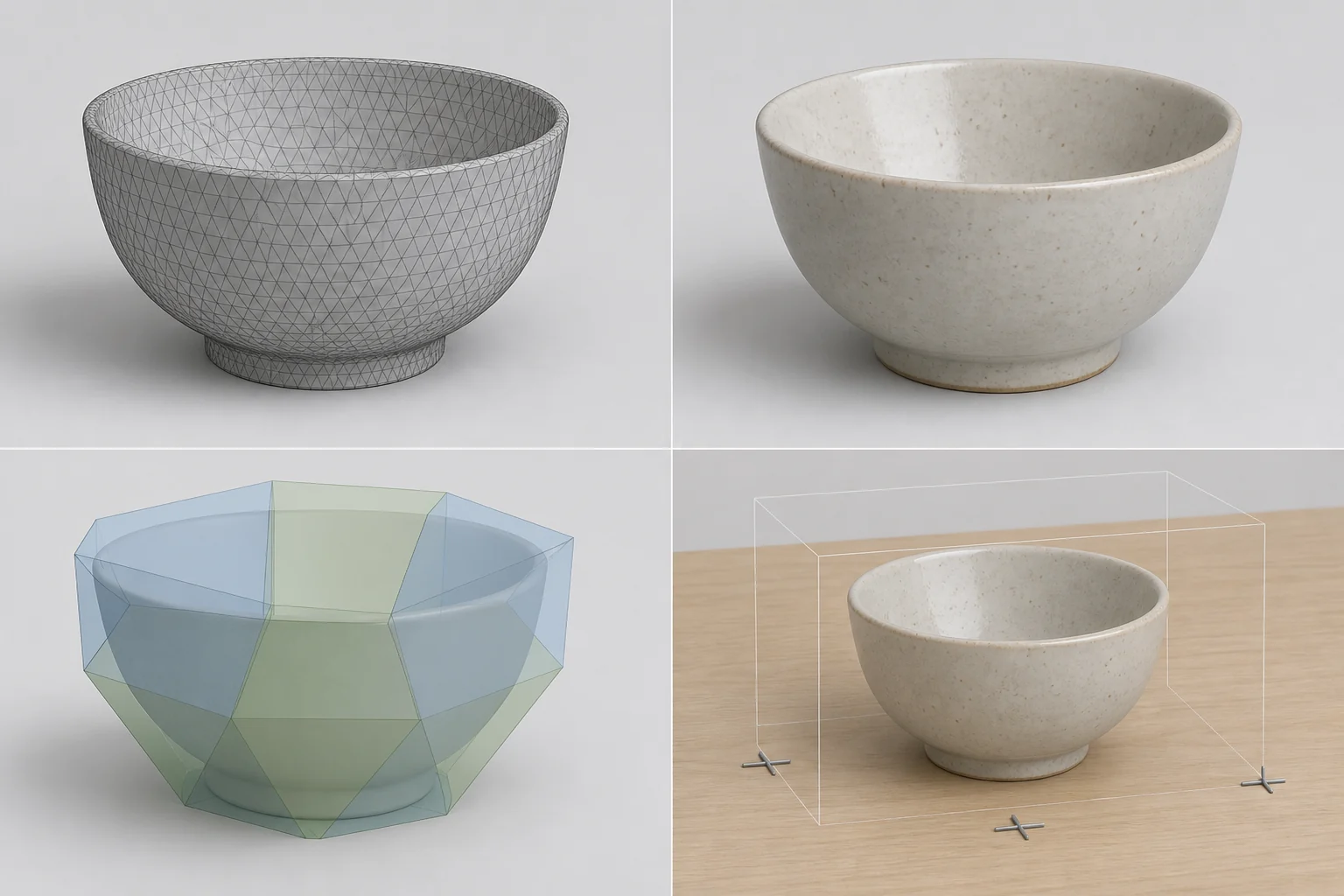 Four stages from a raw mesh to a simulation object