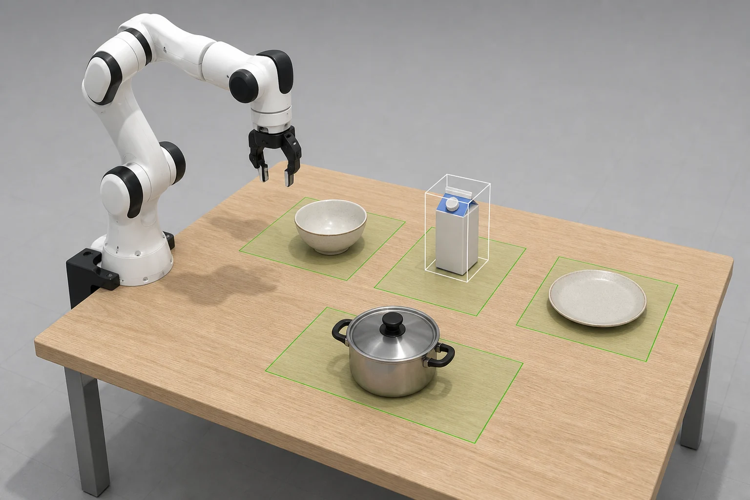 Tabletop scene with candidate regions and a marked target object